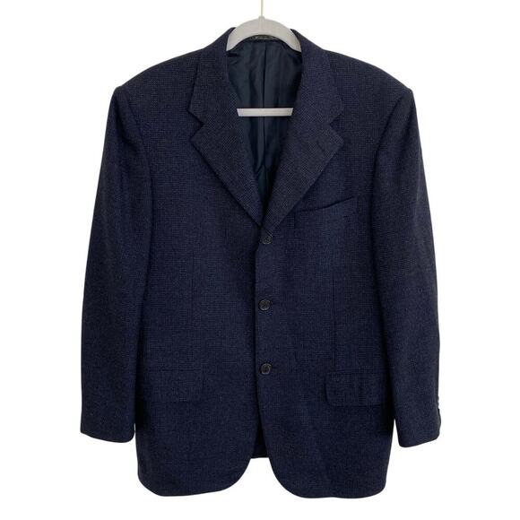 Corneliani Other - Corneliani Italy Navy Blue Houndstooth Wool Blazer Jacket Sports IT 48 US 38